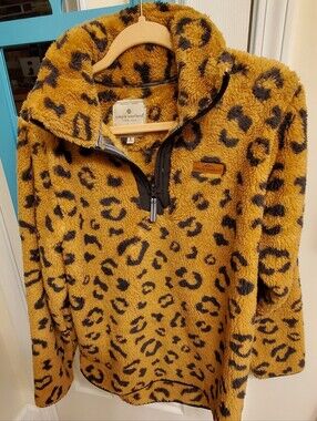Simply Southern Leopard Sherpa Pullover in Mustard and Black
